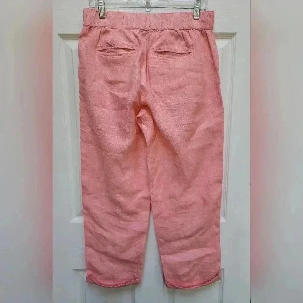 Rachel Roy Women's 100% Linen Pull On Cropped Pants Size Medium - Picture 2 of 3
